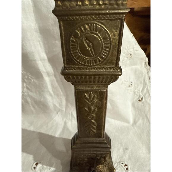 VTG Solid Brass Grandfather Clock Cat Mouse Paperweight Cottage English Country - Picture 5 of 7